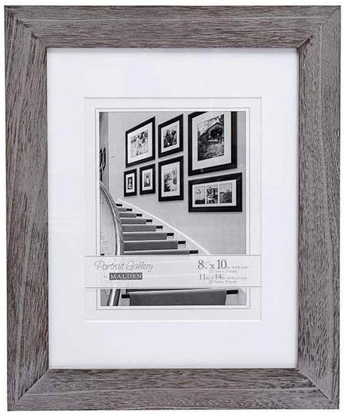 Malden International Designs Manhattan Distressed Mat Picture Frame, 8x10/11x14, Gray...