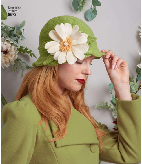 Simplicity US8573A Vintage Fashion Women's Flapper Hats Sewing Patterns By Rebecca Huber, Sizes S, M, and L...