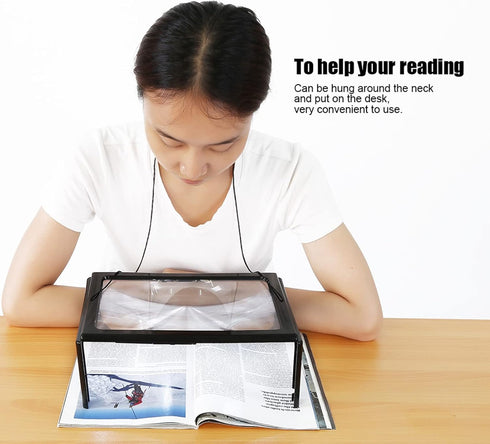 Sonew Foldable A4 Magnifying Glass, 3X Magnifier Reading Lamp with 4 LED Lights, Reading Accessory with Battery Power Supply for Home Travel and O...