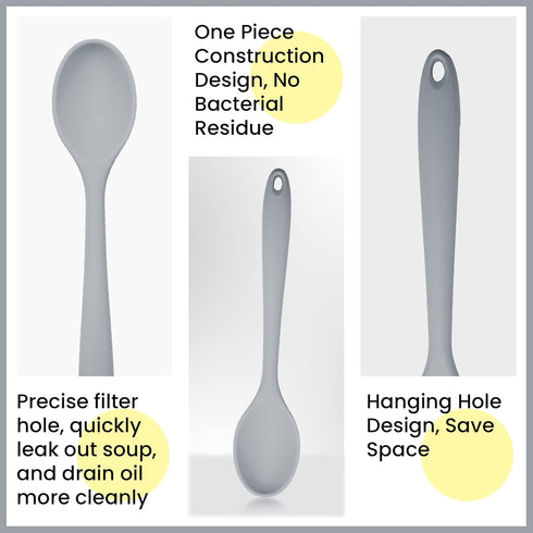 Silicone Mixing Spoon Nonstick Kitchen Spoon for Cooking Heat Resistant (Gray)...