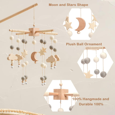 Baby Mobile for Crib | Baby Crib Nursery Mobile Star Moon for Baby Boys and Girls | Boho Nursery Decor | Baby Shower Set for Infant Bedroom Hangin...