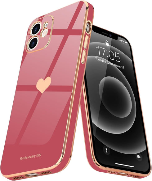 Teageo Compatible with iPhone 12 Case for Women Girl Cute Love-Heart Luxury Bling Soft Back Cover Raised Full Camera Protection Bumper Silicone Sh...