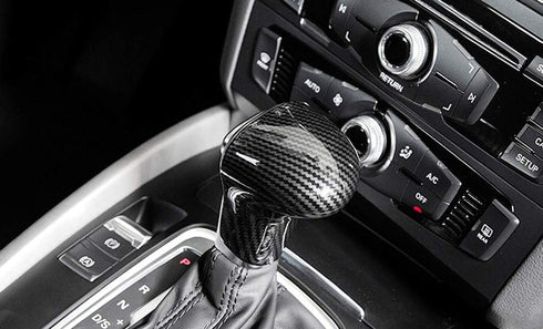 iJDMTOY 2pc Set Glossy Black Carbon Fiber Pattern Shift Knob Cover Shell Compatible with Audi 2013-2016 A4 A5 Q7, 2012-2015 A6 A7, 2013-2017 Q5, e...
