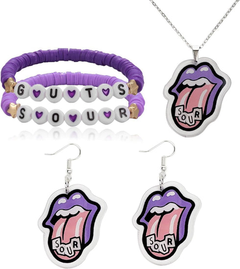 Olivia GUTS WORLD TOUR Jewelry Sets Album Singer Fans Gifts with Bracelet, Necklace, Earrings, 2024 Concert Purple (A)...