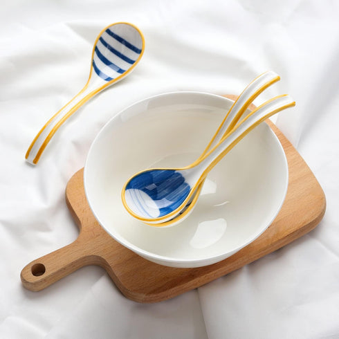 Ceramic Soup Spoons Set of 4 Porcelain Japanese Soup Spoon Long Handle Asian Soup Spoon Sets for Pho Ramen Noodles Wonton Dumpling Rice (Model 1#)...