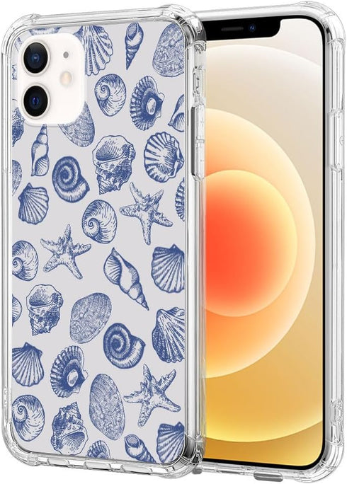 DAIZAG Case Compatible with iPhone 11,Cute Blue Seashell Phone Case for Girl Women,Four Corner Airbag Transparent Soft Clear Phone Case for iPhone...