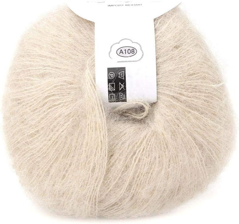 Wool Yarn for Knitting Soft Mohair Knit Long Wool Yarn DIY Scarf Crochet Thread Supplies (with a Crochet)(Beige)......
