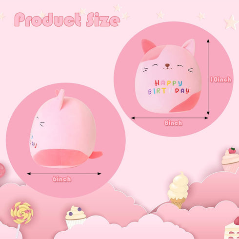 Birthday Cat Stuffed Animal Toy Cute Cat Plush Soft Kitty Plush Pillows Lifelike Cat Shape Design Plushie Gifts for Kids Girls (Pink, 10 Inch)...