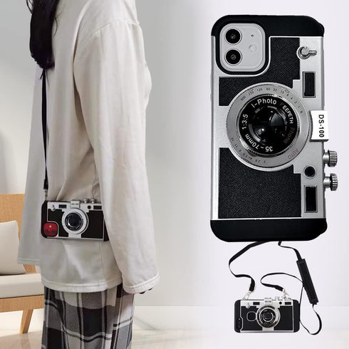New Emily in Paris Phone Case, Vintage Camera Design for iPhone 11/12/13 Pro Max, with Long Anti-Lost Lanyard...