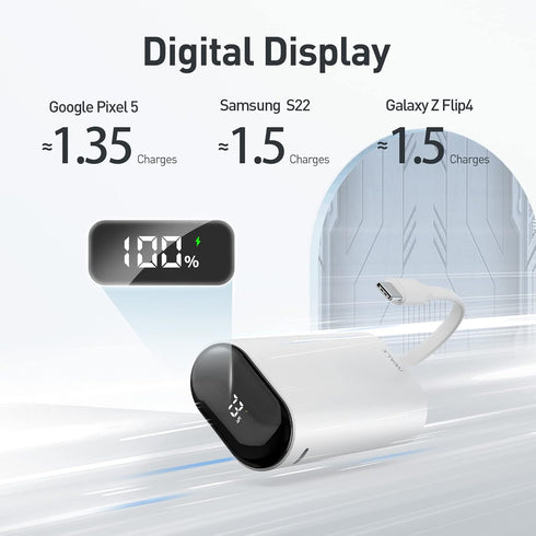 iWALK Portable Charger 9600mAh 18W PD Fast Charging, Power Bank with Built-in USB-C Cable & LED Display, External Battery Pack for Android Mobile ...
