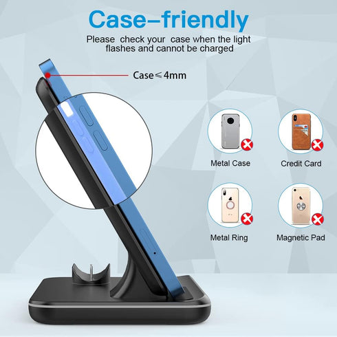 Wireless Charger 3 in 1,15W Fast Charging Station for iPhone/iWatch/AirPods,Have Controllable Cool Lights,Compact Design,Give You A Tidy Desktop/N...