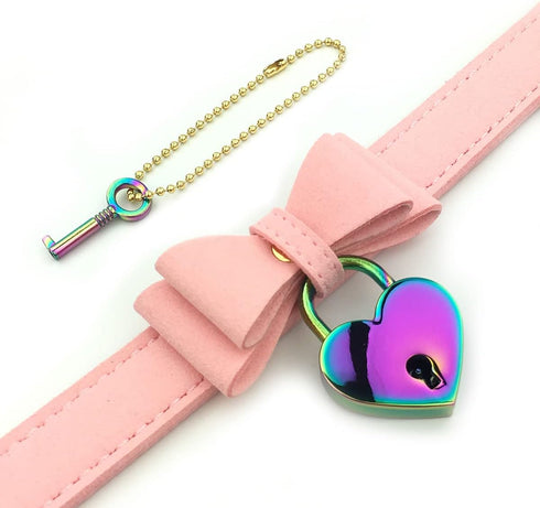 Succuba Padlock Bow Choker Collar Necklace Lolita Bow Collar Cat Kitty Velvet Necklace with Lock and Key for Women and Men (C)...