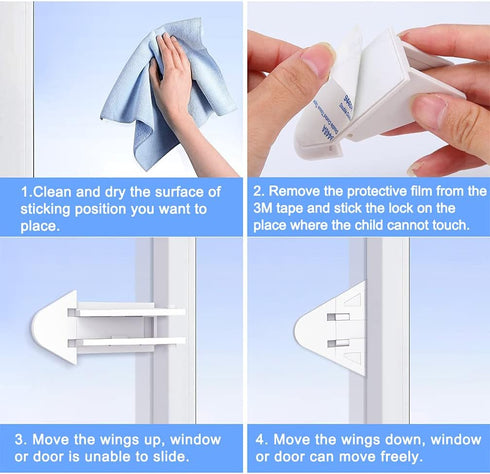10 Pcs White Sliding Door Lock, Maveek Child Safety Lock for Slide Glass Door Patio Door Window Security Bar, Keyless Jammer Stopper Baby Proofing...