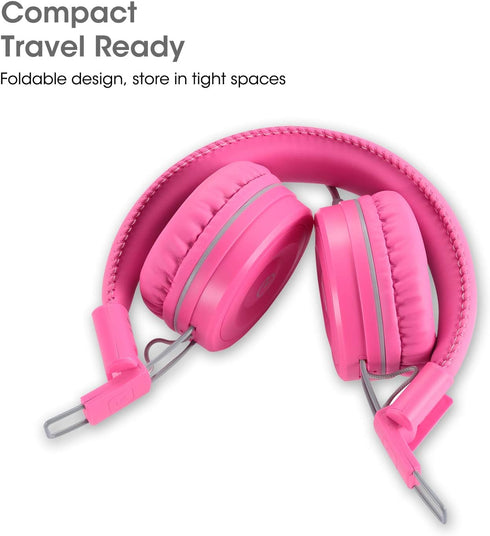 noot products Kids Headphones K22 Foldable Stereo Tangle-Free 5ft Long Cord 3.5mm Jack Plugin Wired On-Ear Headset for iPad/Amazon Kindle Fire/Gir...