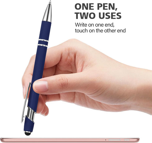 Ballpoint Pens with Stylus Tip, Soft Touch Click Stylus Pen, 2 in 1 Retractable Metal Stylus Pens, Black Ink, for Birthday Anniversaries Graduatio...