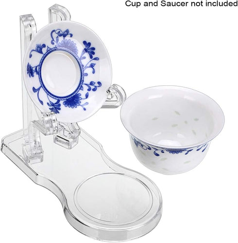 Hipiwe Acrylic Tea Cup Saucer Display Stands Clear Dinnerware Display Easel Stand Teacup Sets Plate Holder, Pack of 5 , High Legs...