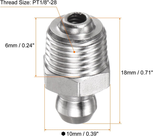 8pcs 201 Stainless Steel Straight Grease Fitting PT1/8"-28 SAE Thread Hydraulic Grease Nipple Accessories for Car...