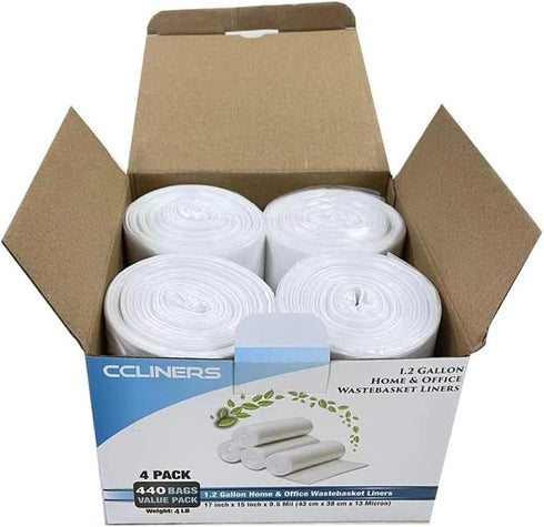1.2 Gallon (5 Liter) Small Trash Bags (440 Count) Bathroom Garbage Bags 1 Gallon Clear Plastic Wastebasket Can Liners for Home and Office Bins, 44...