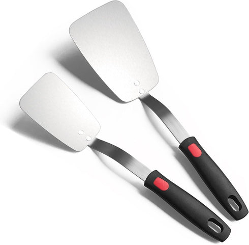 Stainless Steel Flexible Spatula Solid Turner, XiaoZu Thin Metal Spatula for Cast Iron Skillet, Thin Blade and Heat Resistant Silicone Handle, Gre...