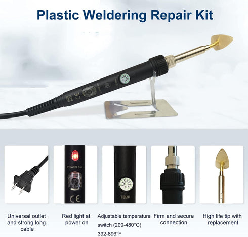 Plastic Welding Kit for Surface Repair, Adjustable Temperature Welder Tool for Car Bumper, Kayak, Canoe 110V 80W...