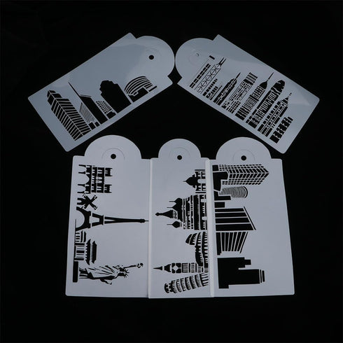 Landmark Building Cake Stencils, 5Pcs/Set Cake Template Fondant Cake Decorating Dessert Stencil Mould Decor Stencil Bakery Tools...