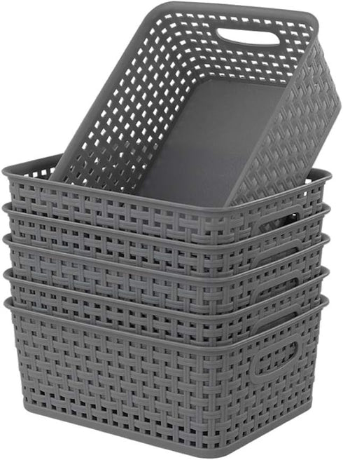 Grey Plastic Storage Basket, 10.03" x 7.67" x 4.05", 6 Packs...