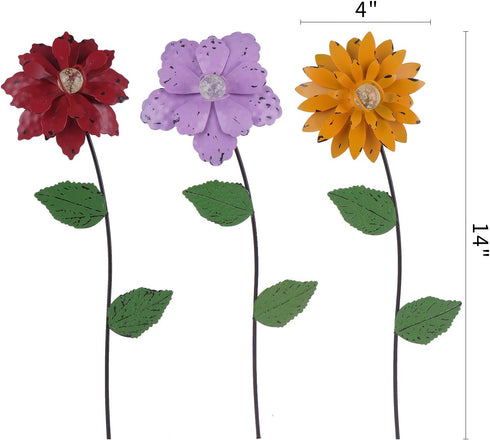 Floral Garden Stake Decor,Glow in Dark Shaking Head Outdoor Plant Pick Water Proof Metal Flower Stick for Lawn Yard Patio,Pathway Ornament,Set of ...