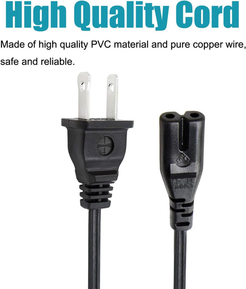2 Prong Power Cord Replacement for DR.J Professional 3600 Brightness Home Theater Projector HI-04 1080P Mini Projector, Deeplee DP36 LCD Mini Proj...