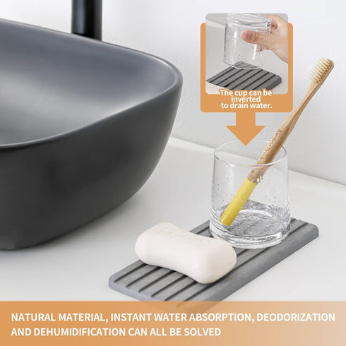 Absorbent Coasters with Grooves 2 PCS, Keep Kitchen Bathroom Sink Countertop Dry, Water Absorbing Stone Tray for Under Cups/Drinks/Hand Soap Pumps...