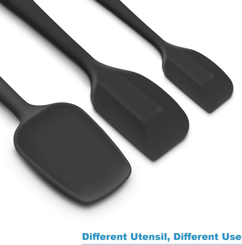 Silicone Spatula 3-piece Set, Ergonomic Handle High Heat-Resistant Spatulas, Non-stick Rubber Spatulas with Stainless Steel Core, Black...