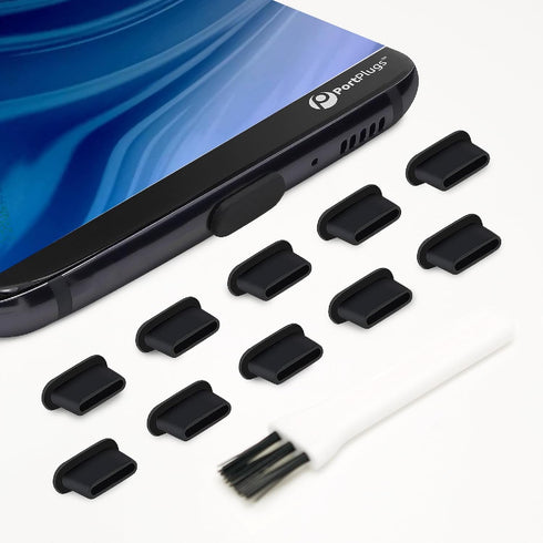 USB-C Dust Plugs (10-Pack) - Compatible w/iPhone 15, Galaxy S24-S20, Pixel, MacBook, iPad, Switch & All Type-C Ports - Incl. PortPlugs Cleaning Br...