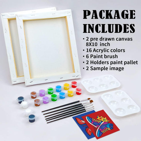 VOCHIC Couples Paint Party Kits Pre Drawn Canvas for Adults for Paint and Sip Date Night Games for Couples painting kit 8x10 Crown High Heel Sneak...