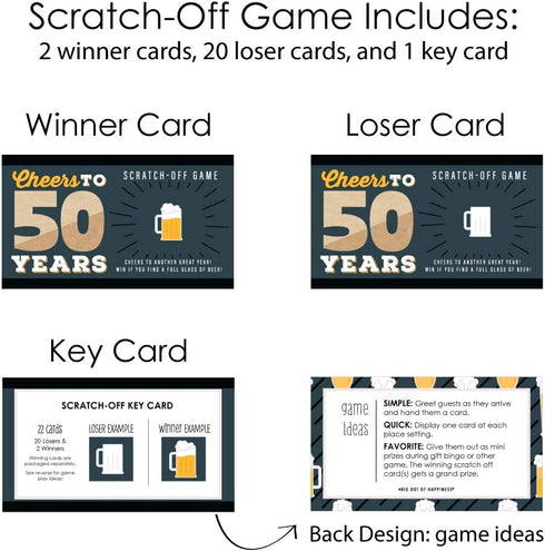 Big Dot of Happiness Cheers and Beers to 50 Years - 50th Birthday Party Game Scratch Off Cards - 22 Count...
