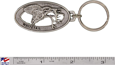 Whitetail Deer Keychain, Pewter, M008KC, 2”, 100% Handmade in the USA, White Tail Deer Keychain, Deer Key Chain, American Whitetail Deer Key Ring,...