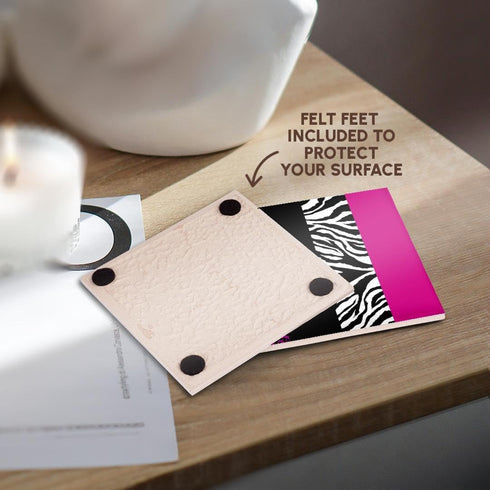 3dRose CST_35436_3 Pink Black and White Animal Print-Leopard and Zebra-Ceramic Tile Coasters, Set of 4...