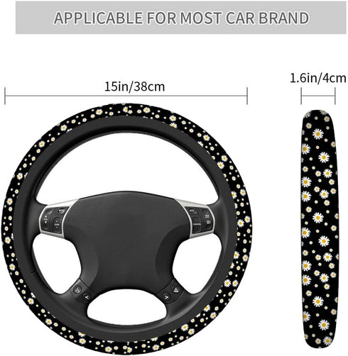 Swono Daisy Floral Car Steering Wheel Cover Cute Daisy Flower Pattern Safe Driving Anti-Slip Steering Wheel Covers Steering Wheel Protection No Sm...