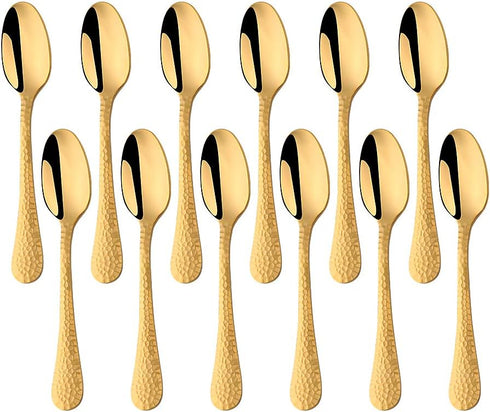 Coffee Spoon Stainless Steel Small Espresso Spoons Gold, BUY&USE 5-Inch Teaspoon Hammered Surface Dinnerware Set of 12...