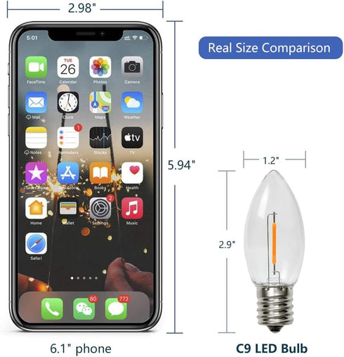25 Pack C9 LED Replacement Light Bulb, C9 LED Bulbs for Christmas Outdoor String Lights, E17 Intermediate Base, Commercial Grade Holiday Bulbs 220...