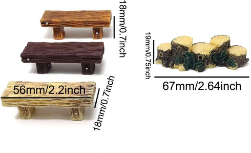 Honbay 8PCS Mini Resin Wooden Style Benches Artificial Root Stump Miniature Fairy Garden Ornaments for Moss Terrariums Landscape Dollhouse Accesso...