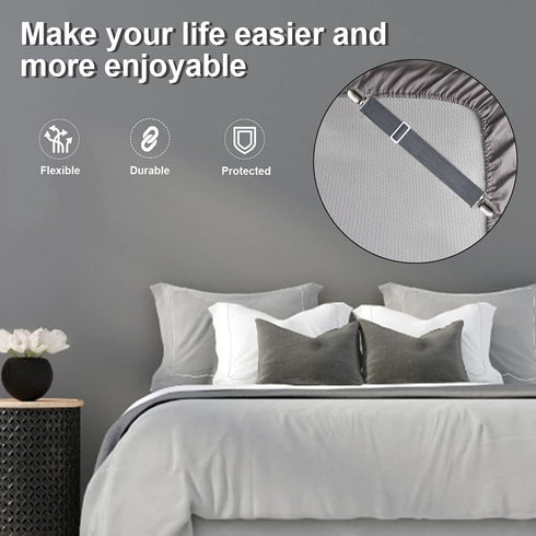 Sheet Fasteners, Sopito 4pcs Adjustable Elastic Straps to Keep Sheets in Place Heavy Duty Non Slip Bed Cover Grippers Clips for Crib to King Size ...