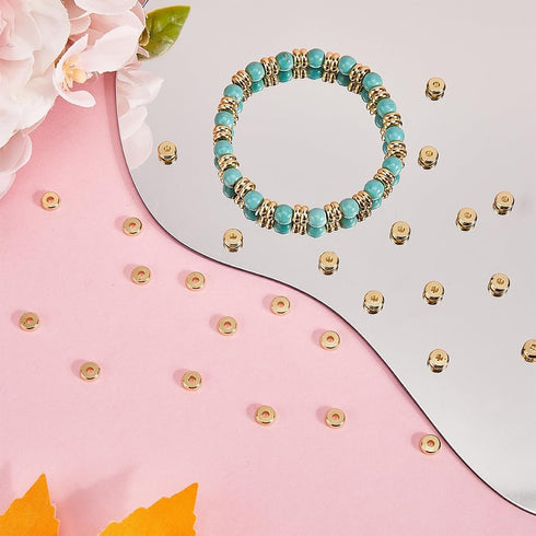 SUNNYCLUE 1 Box 200Pcs Gold Beads 6mm Real 18K Gold Plated Brass Heishi Disc Beads Bulk Flat Round Thick Loose Spacer Bead Golden Rondelle Metal B...