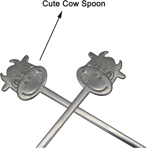 Maydahui 2PCS Cow Spoon 5.9inch 18/10(304) Stainless Steel Coffee Spoon Cartoon Animal Dessert Spoon Tableware Kitchen Tools for Sugar Tea Drink I...
