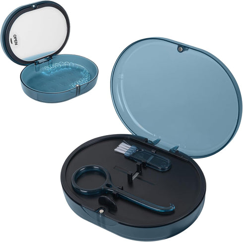 Linkidea Double-layer Retainer Storage Case with Mirror, Portable Aligner Storage Case with Removal Tool, Brush, Mouth Guard Denture Holder with M...