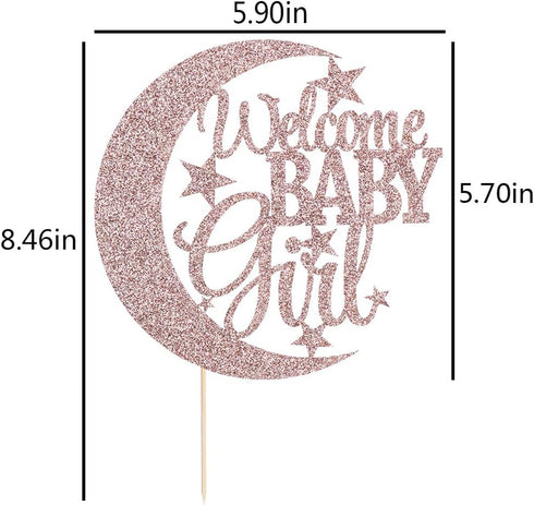 PALASASA Baby girl cupcake topper greeting moon and stars - Baby Shower Party - Gender Reveal Baby Girl Party Decorations?Rose gold?...