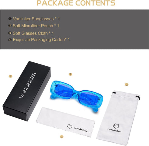 VANLINKER Y2K Trendy Rectangle Sunglasses for Women Men Retro Fashion 90s Glasses Thick Square Frames UV400 Protection VL9673...