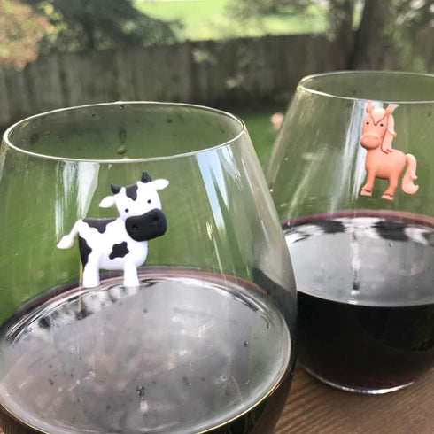 Barnyard Animal Wine Charms – Magnetic Glass Markers and Identifiers Set of 6...