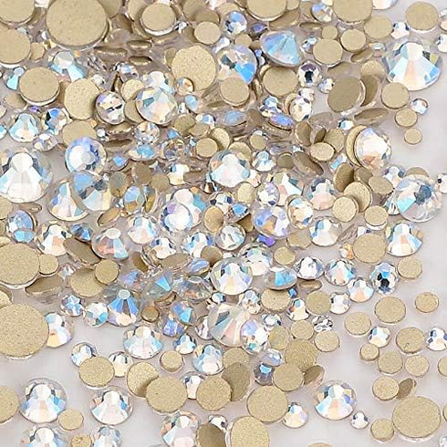 Dowarm 2650PCS Glue Fix Glass Flat Back Crystal Rhinestones, 6 Sizes 1.5mm 2mm 2.8mm 4mm 4.8mm 6.5mm, Non Hotfix Flatback Crystals for Crafts Nail...