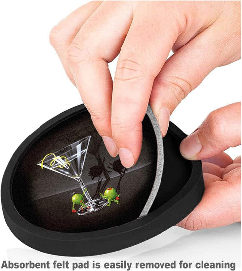 Silicone Non-Slip Drink Coasters with Removable Printed Absorbent Felt Pad - Set of 4 - Michael Godard: He & She Devil...