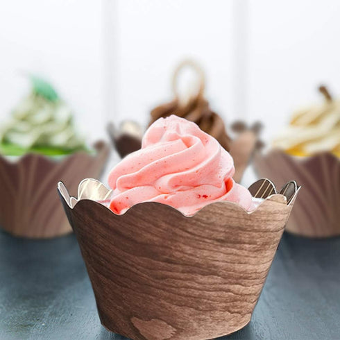Woodland Cupcake Wrappers,50Pcs Wood Grain Cupcake Wrappers for Rustic Weddings,Wild Animals Baby Shower Decorations,Rustic Woodsy Wedding,Lumberj...