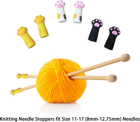 SPANSEE 6 PCS Cat Paw Knitting Needles Stoppers, Knitting Needle Point Protectors, Stitch Stopper, Needle Minder, Knitting Accessories, Knitting S...
